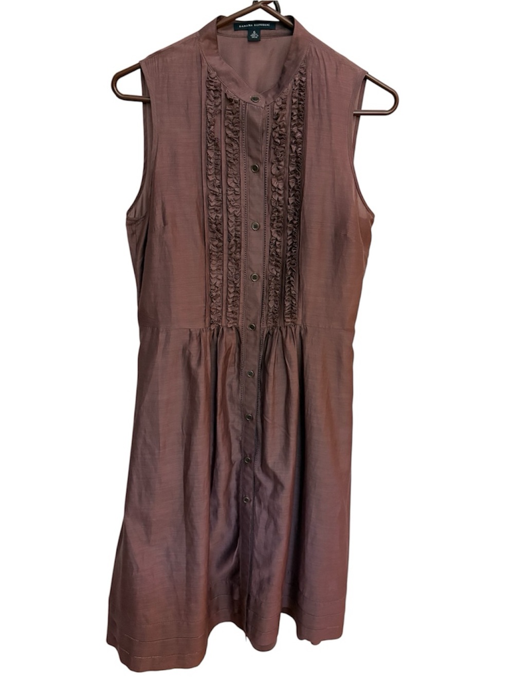 Banana Republic Silk Cotton Ruffle Bib Dress Size 6 Mauve Brown Sleeveless - Picture 2 of 9